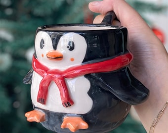 Christmas Penguin Mug - Custom Order - Personalized Cute Animal - Custom Christmas Mug - the Cutiest Gift - Gift for friend - christmas idea