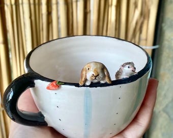 Personalized Bunny Mug - Gift for Pet Owner -  Cute Rabbit Cappuccino Mug Handmade Personalized Gift for Birthday - Cute Gift with bunny