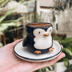 Handmade Penguin Ceramic Cute Espresso Cup - Personalized Gift - Friendship Gift - Customizable Product - Birthday Anniversary - Coffee Cup