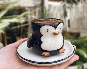 Handmade Penguin Ceramic Cute Espresso Cup - Personalized Gift - Friendship Gift - Customizable Product - Birthday Anniversary - Coffee Cup