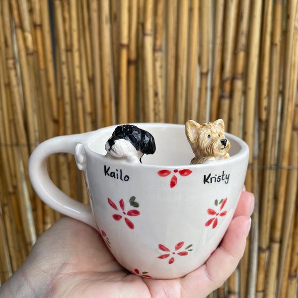 Cute Custom Mug with Pet, Personalized handmade gift, cute mug, mug design, coffee, cozy kitchen, home gift, dog adopting, pet adopting gift