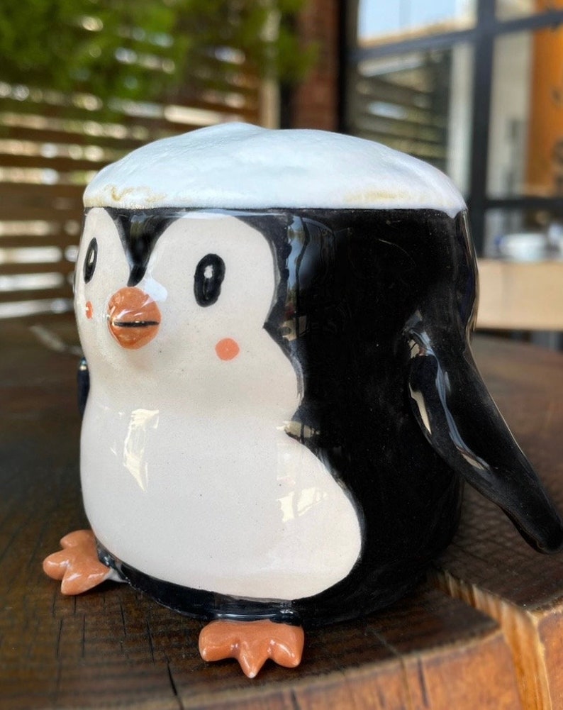 Customizable Handmade Ceramic Penguin Mug Custom Order Custom Cute Animal Coffee Cup Gift Cute Penguin Ice Field Americano image 4