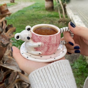 Customizable Ceramic Koala Cup - Personalized Cute Gift - Espresso - coffee Cup - handmade - Koala bear - pink - Animal Figures