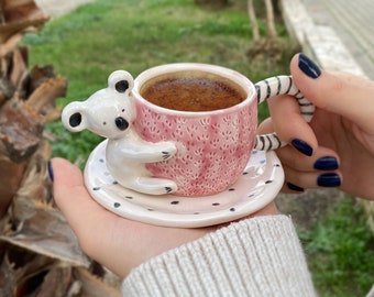 Customizable Handmade Ceramic Cute Unicorn Coffee Cup Personalized Special  Gift for Women Custom Espresso Cup With Saucer Cute Animal 