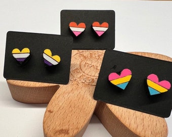 Earrings Pride Flag in Heart Handmade Wood Earring LGBT Jewelry New Lesbian Stud Pansexual Pride handmade accessories