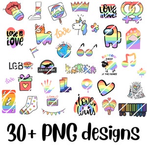 Paquete PNG LGBT iconos arco iris imágenes PNG Orgullo paquete descarga instantánea arco iris imágenes digitales Camisa gay Amor orgullo imprimible