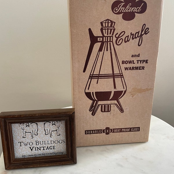 Vintage Mid Century MCM Inland Glass Coffee Carafe Gold W/original Box