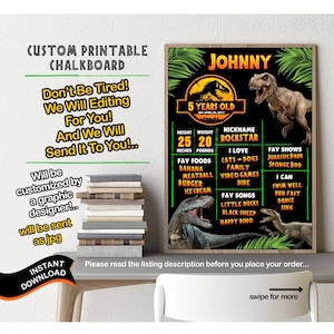 Quadro de aniversário do Jurassic Park - sinal de marco personalizado - pôster digital editável, decoração de aniversário para impressão - para download