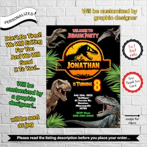 Jurassic Park verjaardag gepersonaliseerde uitnodiging, verjaardagskaart, bewerkbare digitale poster, afdrukbare muurkunst, downloadbare prints