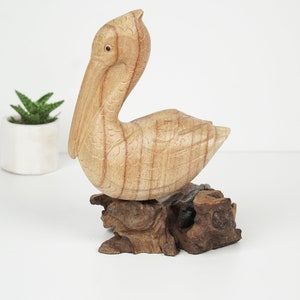 Wooden Pelican Bird Statue 5.9&quot; inch - 15 Cm,  Nature, Wood Carving, Hand Carved Sculpture, Bird Figurine, Wild Animal, Christmas Gifts