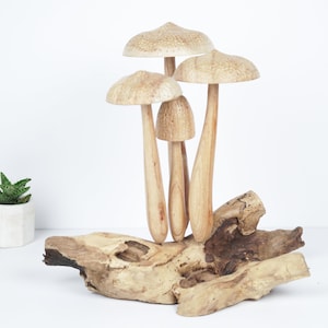 Wooden Mushroom Sculpture 7.8&quot; inch - 20 Cm, Forest, Nature, Statue, Wood Carving, Figurine, Home Decor, Birthday Gifts, Gifts for Her, Mom