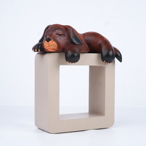 Houten slapende hond sculptuur, houtsnijwerk, handgemaakt, handgesneden, home decor, kamer decor, ornament, miniatuur, verjaardagscadeau, geschenken