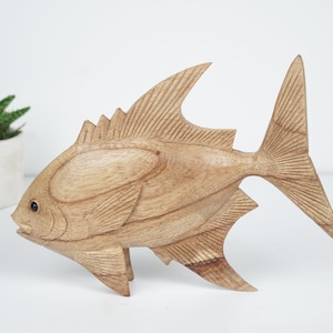 Wooden Fish Sculpture 3.9&quot; inch - 10 Cm, Fish Statue, Sea Fish. Wood Carving, Handmade, Hand Carved, Ornament, Housewarming, Home Decor