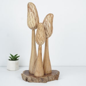 Wooden Mushroom Figurine 9.8&quot; inch - 30 Cm, Forest Art, Personalized Statue, Natural, Ornament, Floral, Tropical Decor, Shelf Decoration