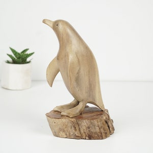 Wooden Penguin  Statue 3.9&quot; inch - 10 Cm, SIngle, Hand Carved, Wild Sculpture, Animal Figurine Housewarming, Wife Gift, Christmas Gifts
