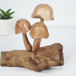 Mushroom Sculpture 5.9&quot; inch 15cm, Natural Piece, Wood Carving, Statue, Wooden, Unique Ornament, Dining Room Decor, New Year Gifts, Gift