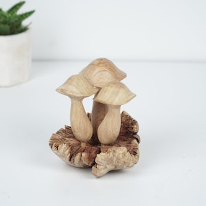 Small Mushroom Sculpture 1.9&quot; inch - 10 Cm, Personalized Statue, Hand Carved Miniature, Wood Carving, Wooden Figure, Kitchen Decor