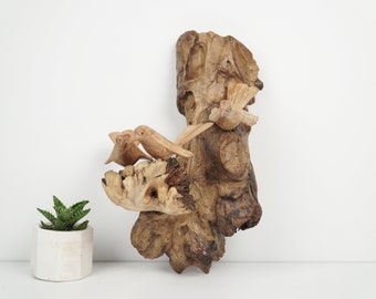 Pájaros en el nido Arte de pared 9.8 "pulgada - 30 cm, Colibrí de madera, Natural, Animal, Escultura, Adorno, Animal, Decoración vintage, Decoración de cocina