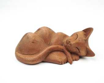 Sleeping Cat Sculpture, Lazy Cat, Kitten, Cat Lover, Animal, Hand Carved, Wood Carving, Miniature, Home Decor, Room Decor, Gifts