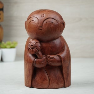 Wooden Jizo Sculpture 7.9&quot; inch - 20 Cm, Jizo Statue, Wooden Statue, Japanese Jizo, Buddha Jizo, Guardian Jizo, Buddha, Room Decor, Outdoor