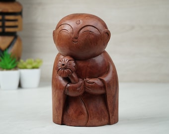 Escultura Jizo de madera 7,9" pulgadas - 20 Cm, Estatua de Jizo, Estatua de madera, Jizo japonés, Buda Jizo, Guardián Jizo, Buda, Decoración de la habitación, Al aire libre