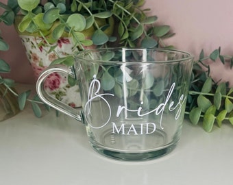 Bridal Party mug | Wedding Morning Cups | Bridesmaid mug gift | Maid of Honour coffee cup | Bridal party personalised clear cup | Bride gift