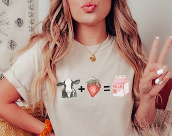 Cow Shirt Strawberry Shirt Strawberry Milk Strawberry Top Cottagecore Shirt Strawberry Clothing Vintage T Shirt Cottagecore Clothing Kawaii