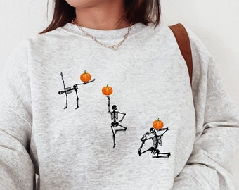 Skeleton Sweatshirt Spooky Sweatshirt Halloween Sweater Dancing Skeleton Shirt Halloween Clothes Pumpkin Sweatshirt Happy Halloween Crewneck