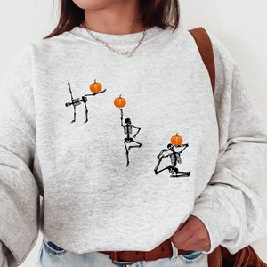 Skeleton Sweatshirt Spooky Sweatshirt Halloween Sweater Dancing Skeleton Shirt Halloween Clothes Pumpkin Sweatshirt Happy Halloween Crewneck