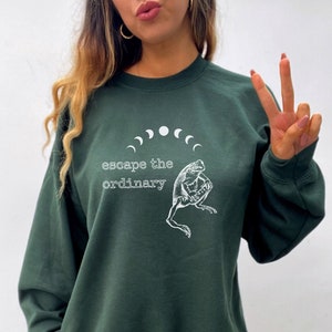 Frog Sweatshirt Cottagecore Sweatshirt Cottagecore Sweater Goblincore Sweater Dark Cottagecore Moon Sweatshirt Goblincore Clothing