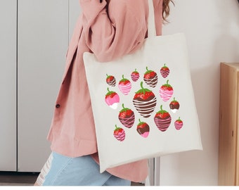 Strawberry Tote Bag Strawberry Bag Strawberry Tote Cottagecore Tote Fruit Tote Bag Cottagecore Tote Bag Cottagecore Bag Canvas Tote Bag