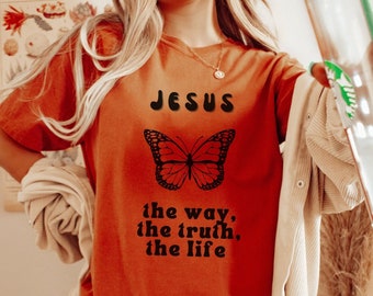 Camisa de Jesús Camiseta cristiana Camisa cristiana Camisetas cristianas Camisa de colores cómodos Ropa cristiana Ropa cristiana Camisa de mariposa