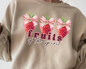Suéter de fresa con el tema de los frutos del Espíritu, sudadera de fresa, sudadera con el tema de los frutos del Espíritu y Jesús, ropa cristiana