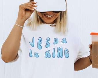 Jesus é rei camisa jesus é rei jesus camisa jesus vestuário cristão merch camisa baseada na fé cristão streetwear retro camisa cristã