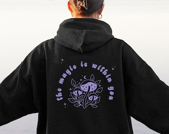Mushroom Hoodie Spiritual Hoodie Magic Mushroom Hoodie Witchy Hoodie Celestial Hoodie Mushroom Clothing Cottagecore Hoodie Oversized Hoodie