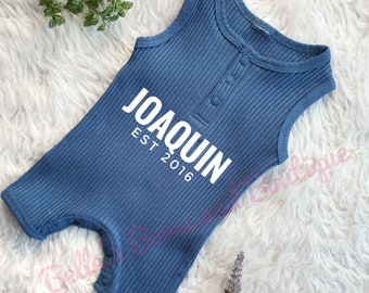 Newborn Personalized Baby Rib Sleeveless Romper for Baby Boy