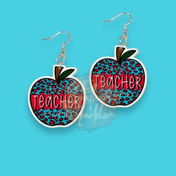 Lightweight Teacher Earrings • Best Teacher Ever Earrings • Teacher Gift • Teacher appreciation • Present • Apple • Leopard • Bright earring