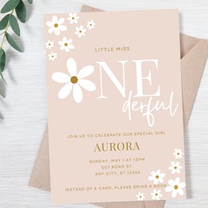 Kleine Fräulein Onederful Daisy Einladung | 1. Geburtstag Minimalist Einladung | Erstes Mädchen Geburtstag bearbeitbare Vorlage | Ist sie nicht ONEderdul Theme