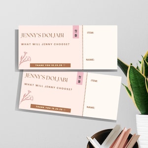 Boletos para la rifa Doljabi 돌잡이 / Primer cumpleaños coreano Dohl 돌 Juego / Adivina el futuro del bebé / Lindo rosa minimalista Doljanchi 돌잔치 Decoración de fiesta