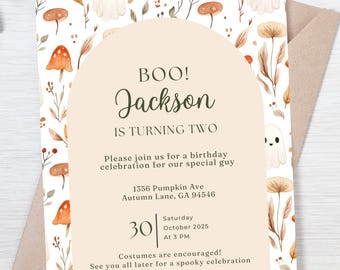 Boo Im turning two Birthday Invitation| Halloween Party Ghost Autumn Theme Invite Editable Template | Little Boo is Turning Two | Two Spooky