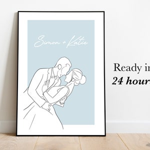 Custom Line Drawing | EXPRESS - Ready in 24 hours | Digital Print | Hand-Drawn from Photo, Gift for Couples, Engagement, Anniversary