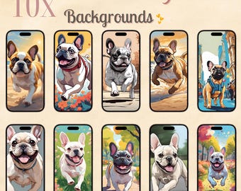 Anime French Bulldog iPhone Wallpaper | Cute Frenchie Backgrounds (Digital Download)