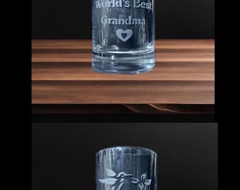 World's Best- etched, custom, whiskey glass, for Mom, Dad, Grandma, and Grandpa!