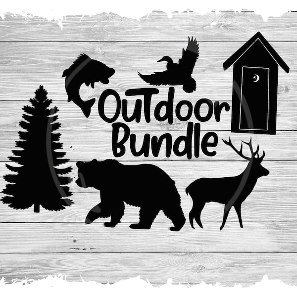 Outdoor Bundle woods forest svg png jpg sublimation waterslide image bear duck deer tree fish outhouse cabin best seller crafting