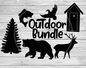 Outdoor Bundle woods forest svg png jpg sublimation waterslide image bear duck deer tree fish outhouse cabin best seller crafting