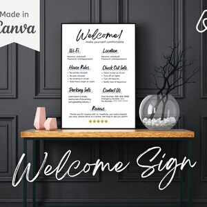 1-stronicowy szablon znaku powitalnego Airbnb| Przewodnik powitalny AirBnB| Znak z instrukcją wymeldowania wynajmu Airbnb| Zasady domu | Szablon znaku WIFI Airbnb