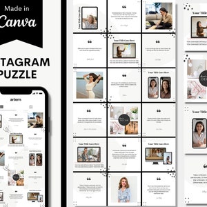 Instagram Puzzle Feed Template. Editable in Canva. 18 Minimalist Instagram Posts. Minimal Puzzle Template. White and Black Instagram Feed