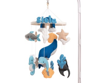Baby Mobile Handmade | Custom Name | Ocean Mobile | Whale Baby Mobile | Nursery Mobile | Baby Shower Gift | Felt Mobile