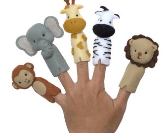 Safari Finger Puppet Set | Handmade| Baby Shower | Baby Nursery Gift | Sensory Baby Toy