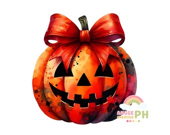 Coquette Bow Halloween Pumpkin PNG: Spooky Season Clipart (Digital Download)